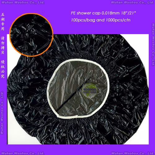 방수 투명 폴리/HDPE/LDPE/투명/몹/대걸레/호텔/여행용 목욕/주름/주름/스트립/클립/줄무늬 모양의 목욕을 위한 플라스틱 일회용 PE 샤워 캡
