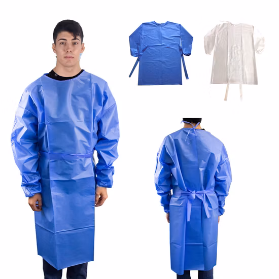 일회용 흰색 방수 PP+PE 격리 가운